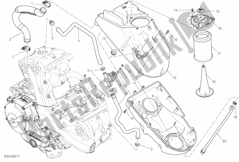 Todas as partes de Entrada De Ar - Respirador De óleo do Ducati Monster 821 Dark 2016